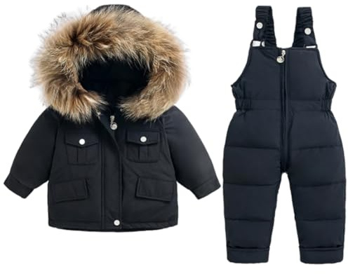 Barn vinteroverall pojkar flickor 2 stycken skidkläder set dunjacka med huva snöbyxor vinter skidjacka kläder set baby småbarn