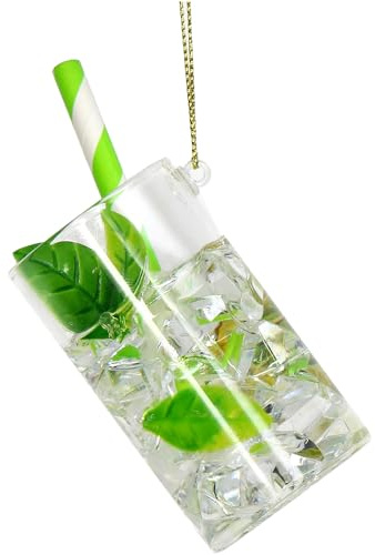 HD Collection Christbaumschmuck Glas 9cm - Mojito Cocktail Figur zum Aufhängen - Weihnachtsbaum Anhänger für Weihnachten - Christbaumanhänger & Weihnachtsbaumschmuck - Cocktailglas Grün Klar
