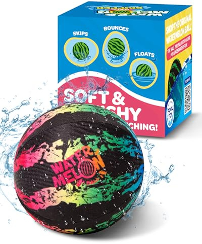 Watermelon Ball Water Skip Ball – Fun Pool & Beach Toys for Kids, Adults & Family, Water Bouncing and Splashing Games (2.2” Rainbow Ball, 1-Pack)