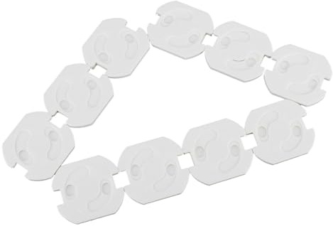 Kindertag Party Steckdosenschutz ABS Weiß für Europäische Steckdosen | ABS Material, 10 Stück Pack, Europäische Normgröße, Schutz vor Fehlkontakt, Weißes Design, für Kinder