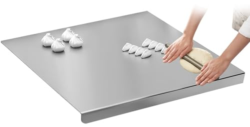WANDGU Planche à découper en acier inoxydable de 40 x 30 cm : planche à découper antidérapante avec bord, plan de travail en acier inoxydable, planches à découper pour cuisiner, pétrir, couper et