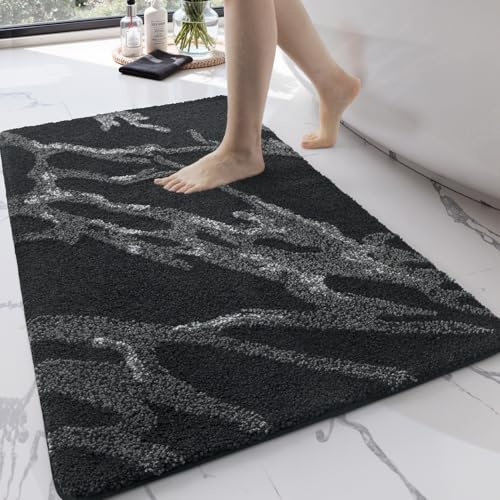 DEXI Badmatta 60 x 110 cm, halkfri superabsorberande badrumsmatta extra mjuka, tvättbara duschmatta för badrum duschgolv, Svart