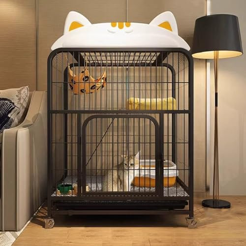 YLLSMGS Katzenkäfig Innen-käfig aus Metall Katzenmöbel Katzenkäfig Outdoor Reisetransportkäfig Unteres Tablett mit Extra Großer Hängematte für 1-3 Katzen Kaninchen, Hund, Frettchen, Chinchilla(Black)