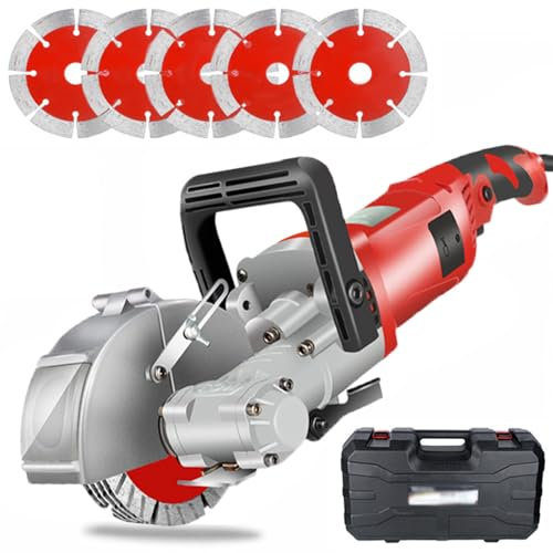 Acanaladora de pared eléctrica de 4000W, ranurado ajustable de 0 a 37mm de profundidad/0 a 33mm de ancho, con 5 hojas de sierra, bomba de agua, para ladrillos, mármoles, paredes y hormigón,Red