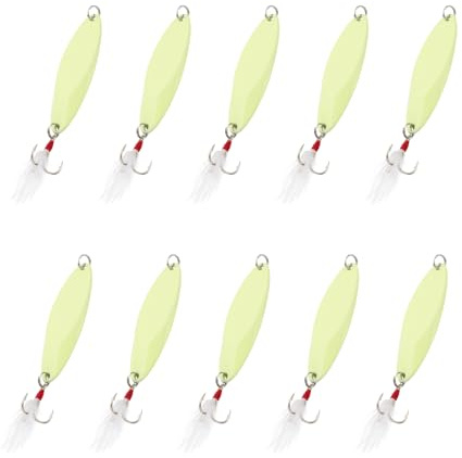 PATIKIL Cucharillas De Pesca 10 Pcs 4/5 Oz Señuelos De Pesca Cucharillas Giratorias Anzuelos Triples Cebos Duros De Metal para Agua Dulce Agua Salada Salmón Amarillo