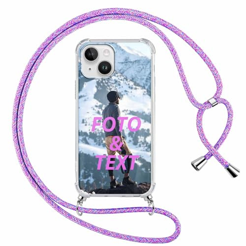 Xylota Personalisierte Handykette Handyhülle für iPhone 13 mini mit Band, Personalisiert Hülle mit Selbst Bild Text Foto, Individuelle Design Farbe Silikon Schutzhülle für iPhone 13 mini 5,4''