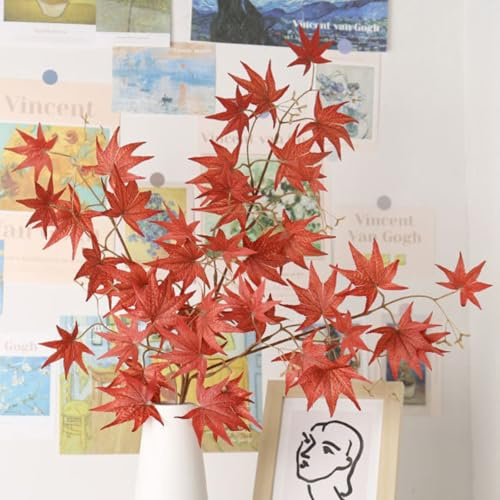 Xiyocadt 2 Stück Herbstdeko, 60 cm Künstliche Zweige, Ahornzweige Herbst Deko, Herbststrauß für Tisch Innene Draußen (Rot)