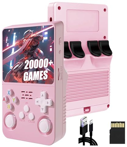 QISHENKOLA R36 S Console di gioco portatile retrò, schermo IPS da 3,5 pollici, 640 x 480 pixel, sistema Linux, compatibilità con diverse lingue, memoria da 64 GB, oltre 20.000 giochi (rosa)