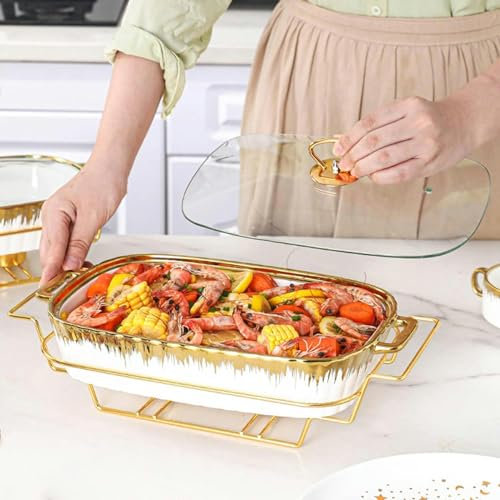 Chafing Dish, Chafing Dish Ceramics Chafer Buffet Server Warming Tray Food Buffets Food Warmer for Parties Buffet Set Chaffing Dishes Wedding,Parties,Banquet,Catering Events(34.5cm)