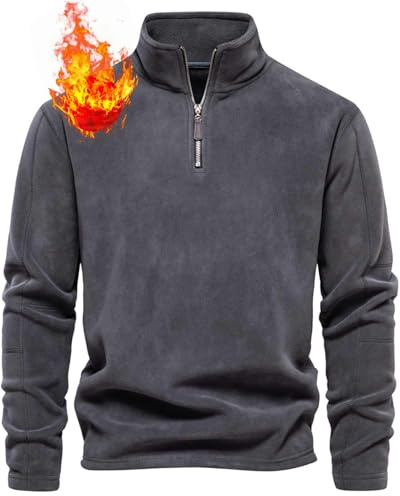 CheChury Fleece Pullover Herren Sweatshirt Half Zip Fleecepullover für Herbst und Winter Langärmliges Oberteil mit aus Verdicktem Fleece Wärme Sport Arbeitspullover Strickjacke Half Zip Winterpullover
