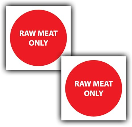 2X Raw Meat Only - Allergen Food Stickers - Colour Coded Chopping Board Sign Kitchen Labels - 100mm x 100mm