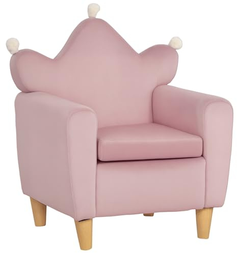 HOMCOM Poltrona per Bambini con Schienale a Corona e Imbottitura Spessa, Poltroncina per Bambini in Tessuto Effetto Velluto e Legno, 50.2x41.9x57.8 cm, Rosa