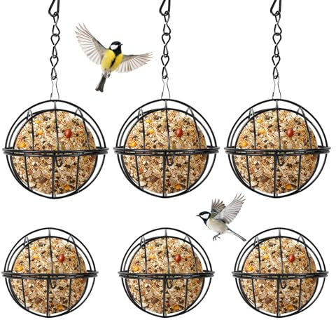 Meißenknödelhalter Vogelfutterspender,Meisenknödel Halter zum Aufhängen | 6 Stück 7cm mit 24cm Kette, Schwarzer Futterspender Vögel Futterspender Vögel für Wildvögel Garten Balkon
