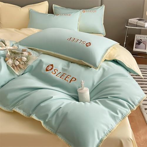 JQQJZLC Simple Conjunto de Cubierta de edredón dórdico, Juego de Cama de algodón de Color sólido de opulencia de 4 Piezas, Conjunto de sábana de Doble Cara Bordado Elegante con Cierre de Cremallera