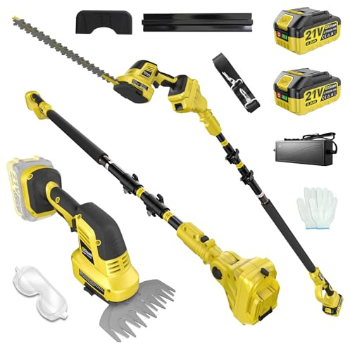 4-in-1 Pole Hedge Trimmer Cordless - Electric Hedge Trimmer & Grass Shear with Extension Pole, 2*4.0Ah Battery,180° Adjustable Angle,16Ft Reach,Hedge Trimmers Cordless with Battery for Shrubs Pruning