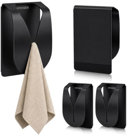 KIHOGEM Porte-serviettes magnétique 4 Pcs, support à serviettes à aimant super puissant pour réfrigérateur, porte-torchon en acier inoxydable pour réfrigérateur et garage camping-car, noir