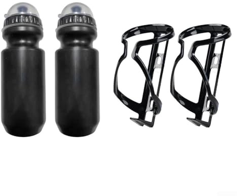 Bicycle Water Bottle Cage Set with 2 Bottles, 650ml ABS+TPE Bike Water Bottle Holder for Mountain Road Cycling, 4-Pack Black Accessories Kit