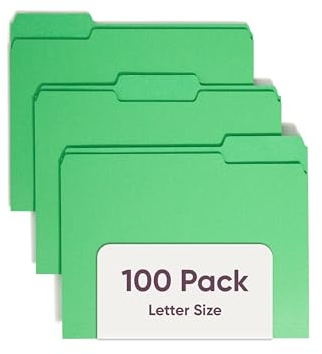 Smead Standard File Folders, 100 Count, Green, 1/3-Cut Tabs, Letter Size (12143)