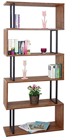 Mendler Bücherregal HWC-A27, 183x80cm - Wildeiche-Optik, Metall schwarz | Standregal, Wohnregal, 3D-Struktur, 5 Ebenen
