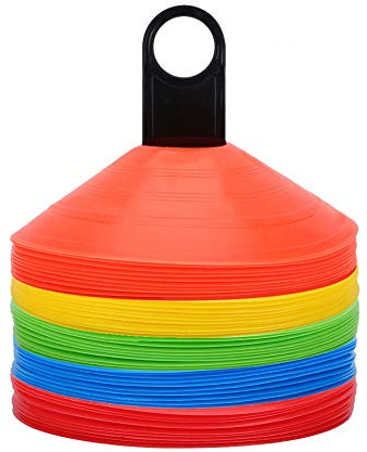 Markierungshütchen Disketten Kegel multi Farben eweglichkeits Sport Trainings Kegel mit Tragetasche und Plastikhalter für Fußball Feld-Markierung 50 Stück