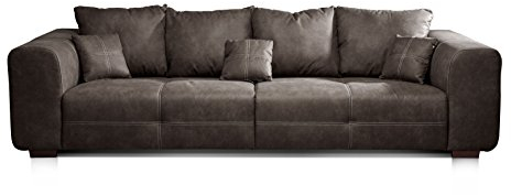 CAVADORE Big Sofa Mavericco / Big Couch im modernen Design in Lederoptik / Inklusive Rückenkissen und Zierkissen / 287 x 69 x 108 cm (BxHxT) / Mikrofaser Anthrazit