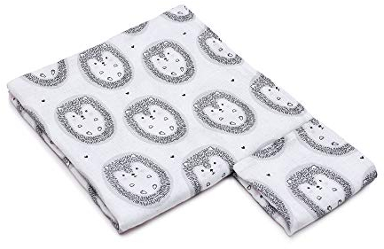 Bambus Musselin Swaddle Wickeldecke Baby Decke Pucktuch 110cm x 110cm plus kleines Spucktuch 30cm x 30cm (Igel)