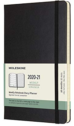 Moleskine - 18-Monats Wochenplaner/Terminplaner, Terminkalender 2020/2021, Wochennotizbuch mit festem Einband und elastischem Verschluss, Format Large/A5 13 x 21 cm, Farbe Schwarz, 208 Seiten