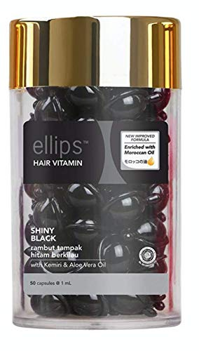Ellips Vitamines capillaires Pas besoin de rincer – avec des huiles d'avocat Argan Macadamia – Vitamines A C E Pro Vitamine B5 – Meilleur Après-shampoing pour tous les cheveux 50 capsules noir