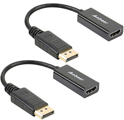 Anbear DisplayPort to HDMI Adapter, Display Port to HDMI Cable(Male to Female) for DisplayPort Enabled Desktops and Laptops Connect to HDMI Displays (2 Pack)