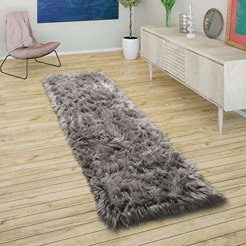 Paco Home Kunstfell Fellteppich Imitat Sitzkissen Herzform Rund Versch. Formen Dunkelgrau, Grösse:50x150 cm