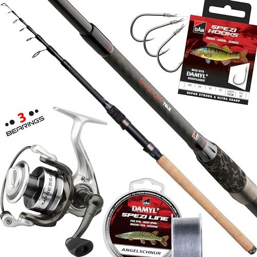 Fischzeux Angelset komplett Profi Tele - Shadow Allround Heavy, Raubfisch Set Hecht Zander (2,70 m)