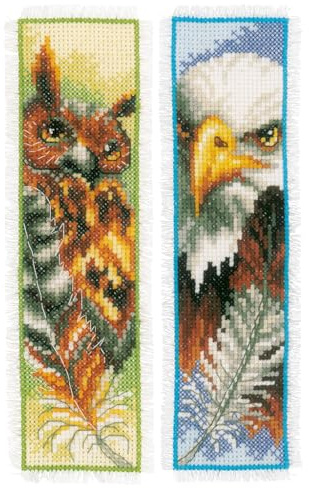 Vervaco Lesezeichen Kreuzstich Stickpackungen Gezählter Kreuzstich Set Eule und Adler 2er DIY Set Erwachsene Sticken Lesen Zubehör Geschenk Zählmusterpackung ca. 6 x 20 cm Stickset für Anfänger