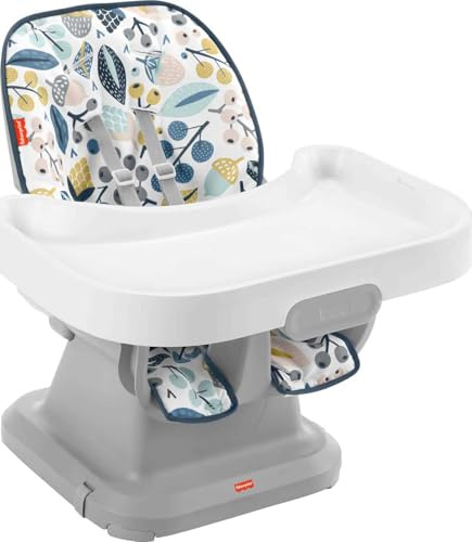 Fisher-Price SpaceSaver Hochstuhl, marineblaues Blattwerk, tragbarer Esszimmerstuhl für Säuglinge und Kleinkinder, mit leicht zu reinigenden Funktionen