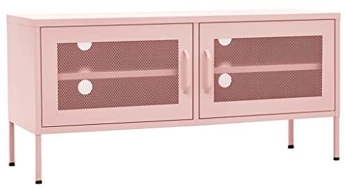 vidaXL TV Schrank mit 2 Gittertüren Lowboard TV Möbel Tisch Board Sideboard Fernsehtisch Fernsehschrank HiFi-Schrank Rosa 105x35x50cm Stahl
