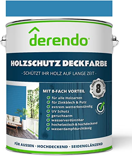 derendo Holzfarbe blau hellblau außen wetterfest Wetterschutzfarbe Langzeitschutz 750ml RAL 5012 seidenglänzend Holzlack lichtblau Außenbereich Holzschutzlasur hohe Deckkraft