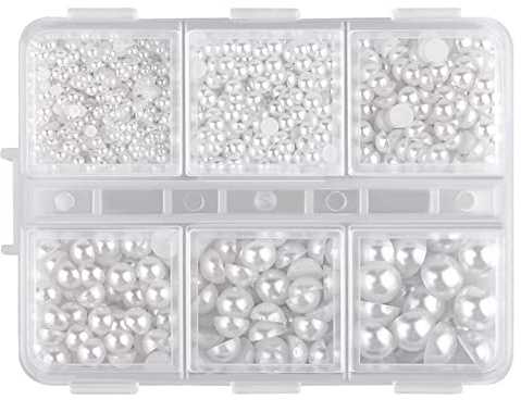 SAVITA 3000 Stück 2/3/4/5/6/8mm Halbperlen Flatback Pearls Cabochon Perlen zum Basteln Weiß Lose Kleine Perlen Deko für DIY Halsketten Armbänder Schmuckherstellung Hochzeitskleid Nagelkunst