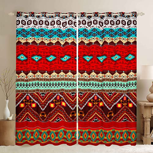 Tende etniche esotiche bohemien per camera da letto Boho stile esotico tenda morbida leggera splendida sud-occidentale trattamento finestra camera da letto arredamento colorato azteco W46* L54 2 pann