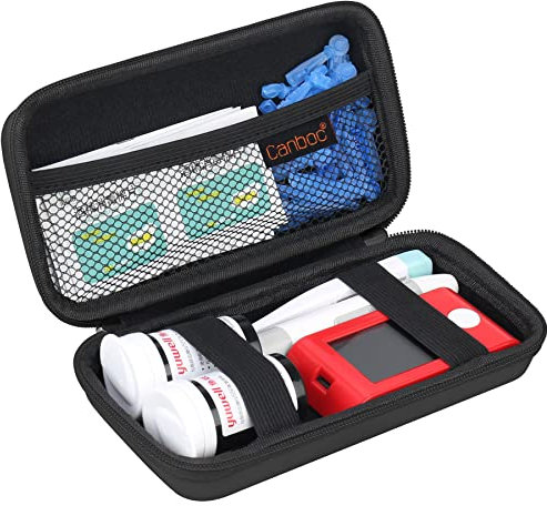 Canboc Boîtier de transport pour glucomètre, dispositif de lancement, bandes de test de sucre dans le sang, lancettes, stylos à insuline, linge à alcool et autres accessoires de soins du diabète, noir