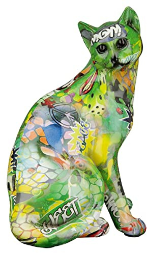 Casablanca Deko Figur Katze - Tierfigur Wildkatze aus Kunstharz - Geschenk Katzenliebhaber - Dekoration Wohnzimmer - Mehrfarbig Höhe 28 cm