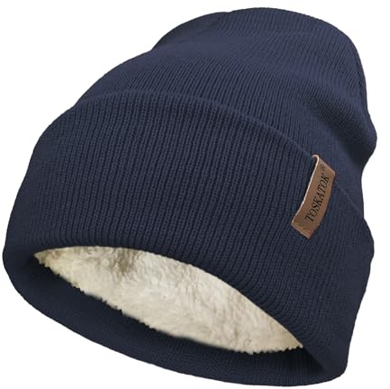 TOSKATOK Bonnet en Tricot d'hiver Doux et Chaud Unisexe pour Femme et Homme avec Doublure en Polaire Thermique Douce - Taille Unique -Navy