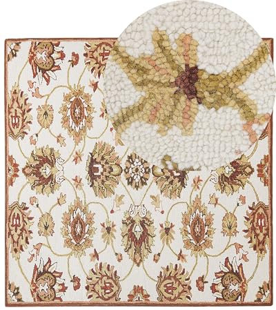 Beliani Alfombra de Lana Beige Claro/marrón/Verde Oliva 200 x 200 cm Pelo Largo Ezine