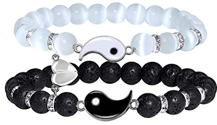 SmileBelle Magnetic Bracelets for Couples Gift, Matching Couple Bracelets for Boyfriend Girlfriend Jewelry as Anniversary Birth Gifts for her, His and Hers Yin Yang Long Distance Relationship Bracelet