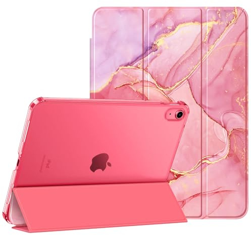 Fintie Hülle für iPad (A16) 11. Generation/iPad 10. Gen, Marmor Pink | Für 2025/2022 Modell, Ultradünn leichte Schutzhülle, Transparenter Rückseite Case, Dreifach-Ständer, Auto Schlaf/Wach