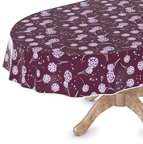 Wachstuchtischdecke Wachstischdecke Tischdecke abwaschbar Gartentischdecke Wachstuch Eckig rund oval Oval 140 x 280cm mit Saum Pusteblume Bordeaux