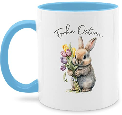 Tasse Tassen 325ml - Ostergeschenke - Frohe Ostern süßer Osterhase Tulpen I Oster Hase - 325 ml - Hellblau - ostertassen, ostermotiv hasi ostertassen osterüberraschungen ostern￼ oster-tassen