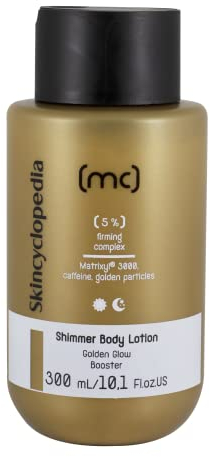 Skincyclopedia Shimmer Firming Body Lotion with 5% Matrixyl, Caffeine and Squalane - Cellulite Cream and Body Moisturiser for Women with Delicate Golden Dust - Instantly Smooth and Glowing Skin, 300ml