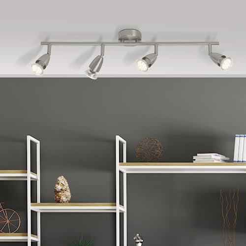 Lightbox funktionale LED Decken Strahler - 60 cm Breite - 4 flammiges Spotrohr mit schwenkbaren Köpfen - inkl. LED - 4 x GU10, 3 W, 300 lm, 3000 K - warmeiße Lichtfarbe - aus Metall - in Eisenfarben