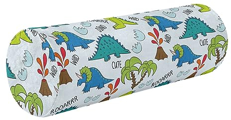 Dino Friends Nackenrolle Kissen zum Lesen Bettwäsche Nackenrolle Kissen Runde Kissen für Couch Zylinder Memory Foam Kissen Nackenrolle Kissenbezüge