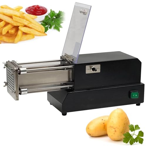 XDLYWUZIQ Electric French Fry Cutter, Electric Potato Chip Cutter Stainless Steel Potato Chipper with 4 types of Blade, Great for Potatoes Carrots Cucumbers for Commercial Kitchen,Black