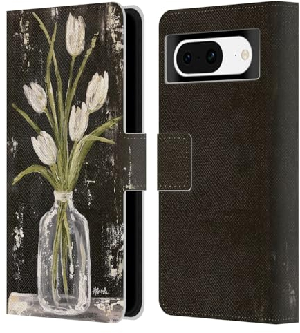 Head Case Designs Officially Licensed Haley Bush White Tulips In Glass Jar Floral Painting Leather Wallet Case Compatible With Google Pixel 8